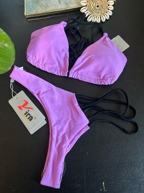 Yira vibrant purple black 2 piece bikini size Medium